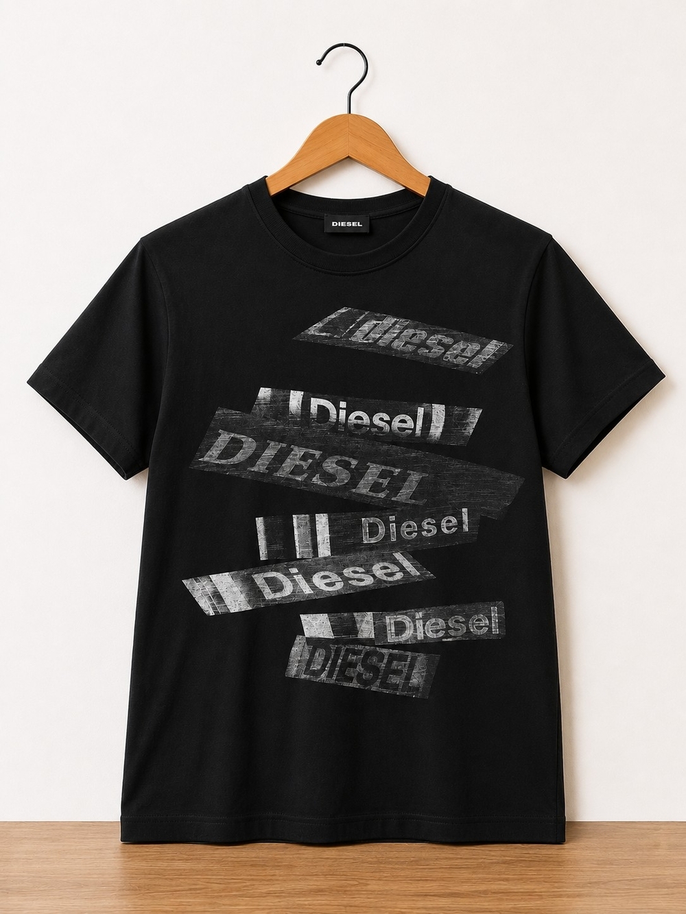 Diesel Black Logo Stacked Graphic Crew Tee